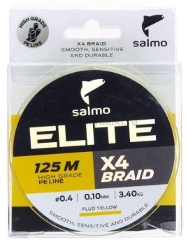 Шнур плетёный Salmo Elite х4 BRAID Fluo Yellow 125м, 0,10мм, 3,4кг