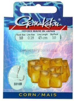 Крючки с поводком Gamakatsu Booklet CORN 3310B №10, 0.18мм, 45см, 10шт.