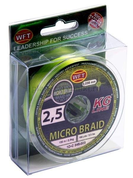Шнур плетёный WFT KG MICRO BRAID Chartreuse 150м, 0,035мм, 2,5кг