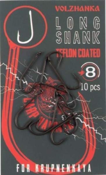 Крючок карповый "Volzhanka Long Shank Teflon" №8 (10 штук)
