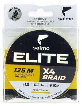 Шнур плетёный Salmo Elite х4 BRAID Fluo Yellow 125м, 0,2мм, 9,1кг
