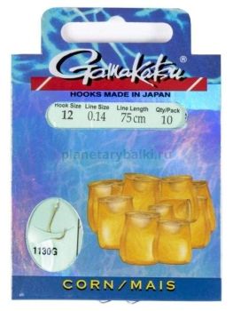 Крючки с поводком Gamakatsu Booklet CORN 1130G №12, 0.14мм, 75см, 10шт.