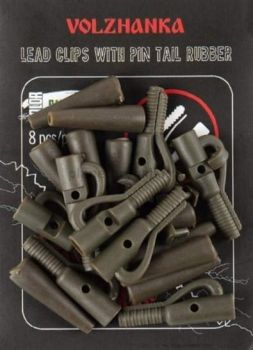 Безопасная клипса с фиксатором+конус Volzhanka Lead Clips with Pin Tail Rubber цвет Trans Green 8шт.