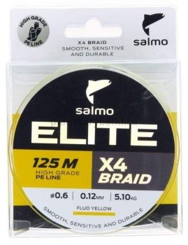 Шнур плетёный Salmo Elite х4 BRAID Fluo Yellow 125м, 0,12мм, 5,1кг