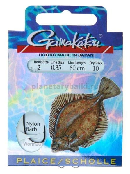 Крючки с поводком Gamakatsu Booklet FLATFISH WORM36 №02, 0.35мм, 60см, 10шт.