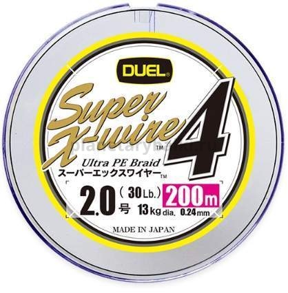 Плетеный шнур Duel PE Super X-Wire 4 200м, 0,185мм, 9кг, #1,2 5Color-Yellow Marking