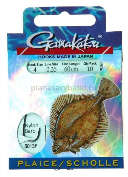 Крючки с поводком Gamakatsu Booklet FLAT FISH 5013F №04, 0.35мм, 60см, 10шт.