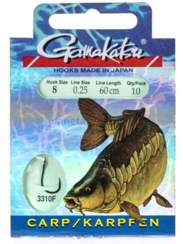 Крючки с поводком Gamakatsu Booklet CARP 3310F №08, 0.25мм, 60см, 10шт.