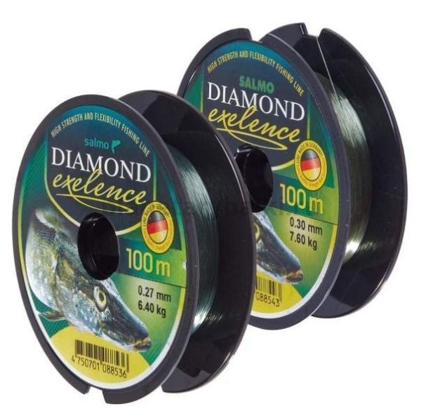 Набор лесок монофильных Salmo Diamond EXELENCE ЛИНЬ/КАРП/КРУПНАЯ РЫБА 100м, 0,27/0,30мм, 6,4/7,6кг, 2шт. (коробочная версия)