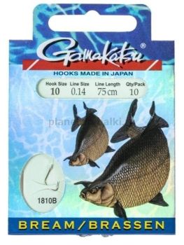 Крючки с поводком Gamakatsu Booklet BR. FEEDER 1810B №10, 0.14мм, 75см, 10шт.