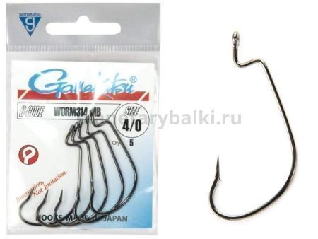 Крючки офсетные Gamakatsu Worm 314 HOOKS №4/0, 6шт.