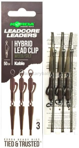 Лидкор KORDA Kable Leadcore Leader Hybrid Lead Clip Weed 50см, 3шт