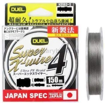 Плетеный шнур Duel PE Super X-Wire 4 150м, 0,185мм, 9кг, #1.2 Silver