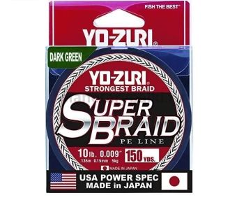 Плетеный шнур Yo-Zuri PE Super Braid 135м, 0.19мм, 15Lbs, 7кг Dark Green