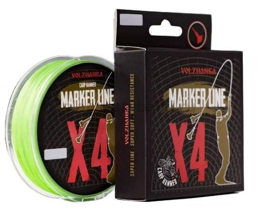 Леска плетеная VOLZHANKA Carp Hammer Marker Line X4 300м, 0.20мм, 7,3кг, 16LB цв.зеленый