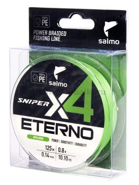 Шнур плетёный Salmo Sniper х4 ETERNO BRAID Apple Green 125м, 0,14мм, 10,1кг