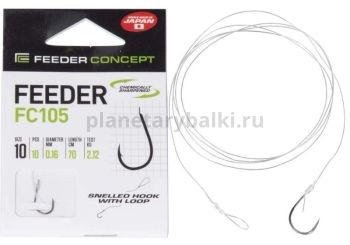 Крючки с поводком FEEDER CONCEPT FEEDER FC105 70см, №10, 0,16мм, 10шт.