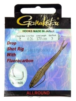 Крючки с поводком Gamakatsu Booklet DROPSHOT WORM39 №02, 0.26мм, 170см, 3шт.