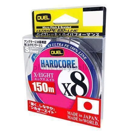 Плетеный шнур Duel PE Hardcore X8 150м, 0.209мм, 13,5кг, #1,5 Silver