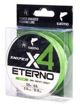 Шнур плетёный Salmo Sniper х4 ETERNO BRAID Apple Green 125м, 0,14мм, 10,1кг