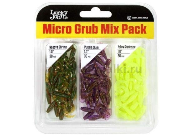 Твистеры Lucky John Pro Series MICRO GRUB Mix Pack/MIX1 1,0in 2,5см, набор 90шт.