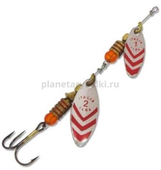 Блесна вращающаяся ILBA LUNGO tandem d/st №1+2, 8гр., цвет silver-red