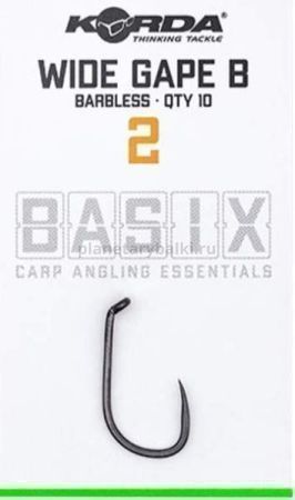 Крючки без бородки KORDA Basix Wide Gape №2, 10шт.
