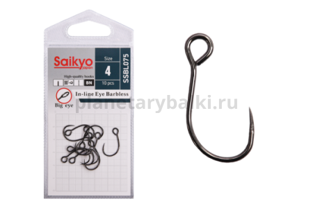 Крючки Saikyo SSBL075-BN IN-LINE EYE BARBLESS №4, 10шт.