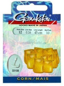 Крючки с поводком Gamakatsu Booklet CORN 3310B №12, 0.16мм, 45см, 10шт.