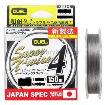 Плетеный шнур Duel PE Super X-Wire 4 150м, 0,132мм, 5,4кг #0.6 Silver