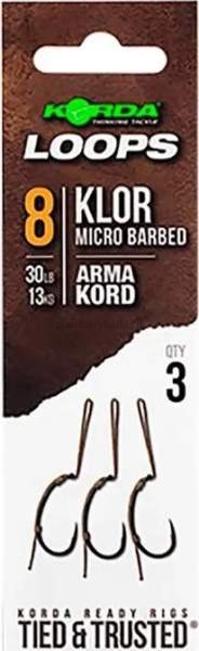 Поводки готовые KORDA Loop Rigs Klor с крючком и волосом №4, 30lb