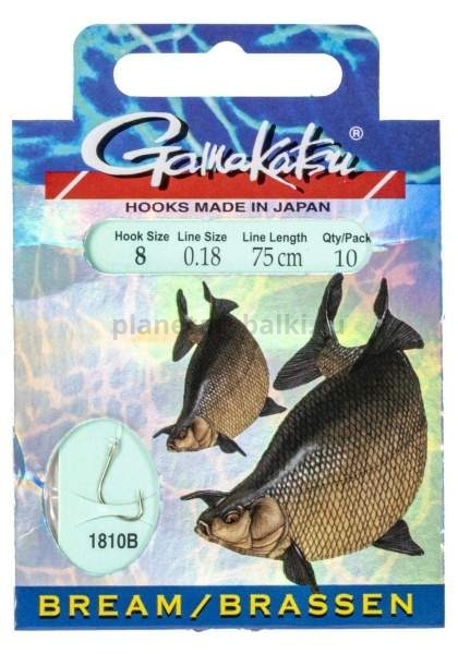 Крючки с поводком Gamakatsu Booklet BR. FEEDER 1810B №8, 0.18мм, 75см, 10шт.