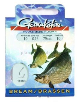 Крючки с поводком Gamakatsu Booklet BR. FEEDER 1810B №10, 0.16мм, 75см, 10шт.