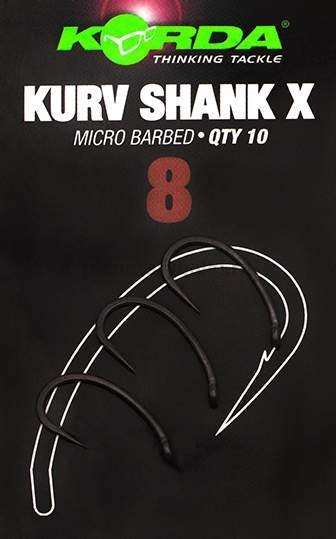 Крючки KORDA Kurv Shank-X с бородкой №2, 10шт.