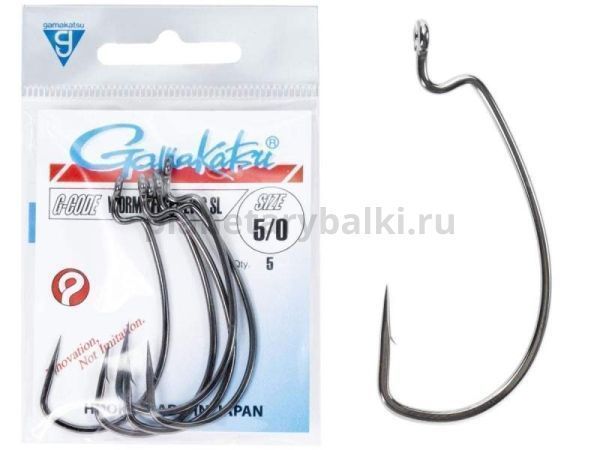 Крючки офсетные Gamakatsu Worm OFFSET EWG SL HOOKS BLACK №5/0, 5шт.