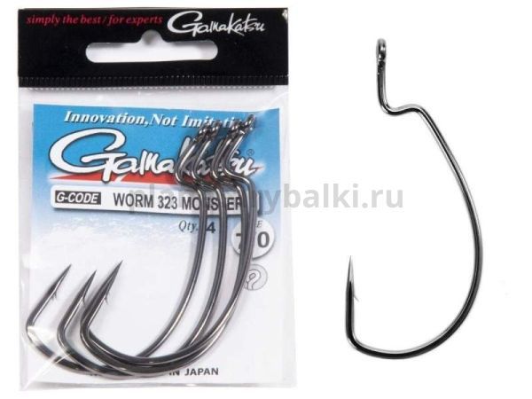 Крючки офсетные Gamakatsu Worm 323 MONSTER HOOKS BLACK №7/0, 4шт.