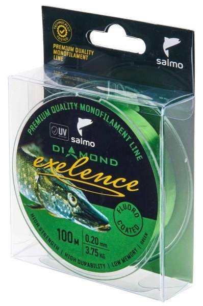 Леска монофильная Salmo Diamond EXELENCE FLUORO COATED Green 100м, 0,20мм, 3,75кг