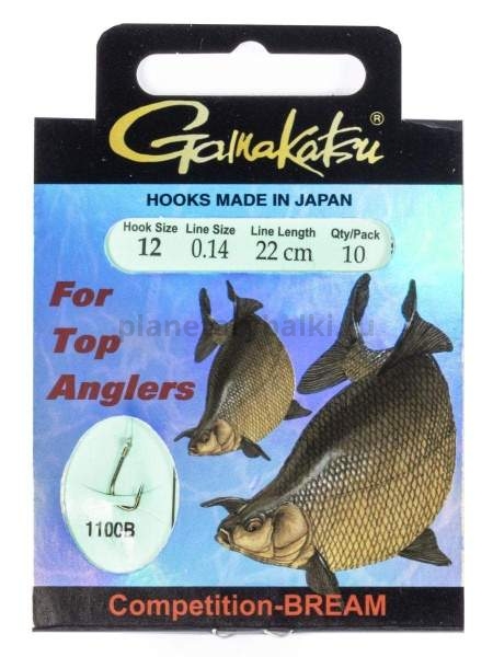 Крючки с поводком Gamakatsu Booklet BREAM COM 1100B №12, 0.14мм, 22см, 10шт.