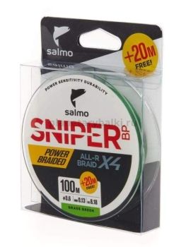 Шнур плетёный Salmo Sniper BP ALL R BRAID х4 Grass Green 120м, 0,13мм, 8,18кг