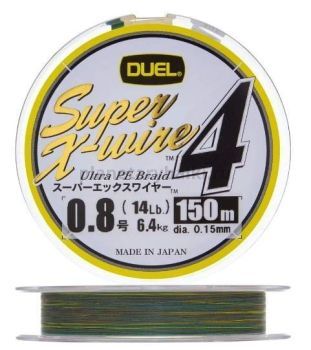 Плетеный шнур Duel PE Super X-Wire 4 150м, 0,148мм, 6,4кг, #0,8 5Color-Yellow Marking
