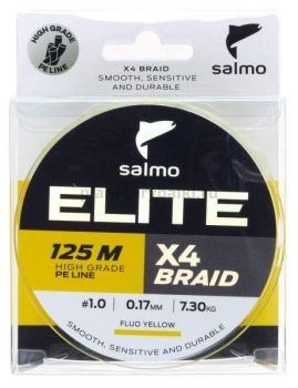 Шнур плетёный Salmo Elite х4 BRAID Fluo Yellow 125м, 0,17мм, 7,3кг