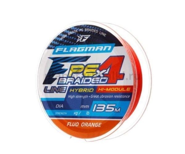 FLAGMAN Шнур PE Hybrid F4 135м Fluo Orange 0,06мм 2,7кг 6lb