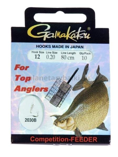 Крючки с поводком Gamakatsu Booklet FEEDER STR 2030B №12, 0.20мм, 80см, 10шт.