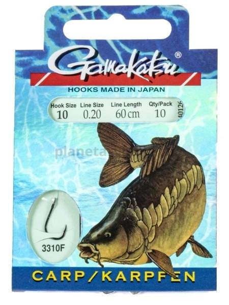 Крючки с поводком Gamakatsu Booklet CARP 3310F №10, 0.20мм, 60см, 10шт.
