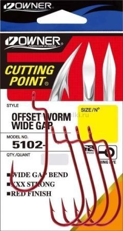 Крючок OWNER Offset Shank Wide Gap red №1/0, 6шт.