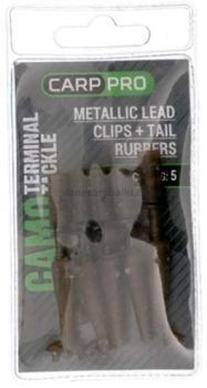 Клипса безопасная CARP PRO Metallic Lead Clips+Tail Rubbers Camo c фиксатором 5шт.