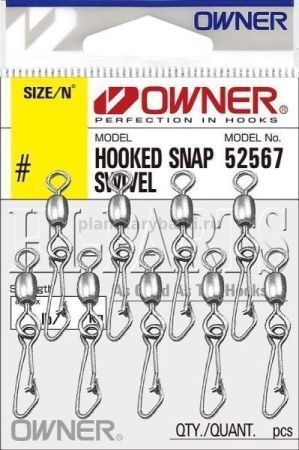 OWNER Застежка с вертлюгом Hooked Snap Swivel №2/0 4шт