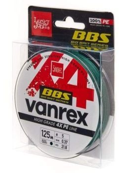 Шнур плетёный Lucky John Vanrex BBS х4 BRAID Moss Green 125м, 0,37мм, 21,8кг