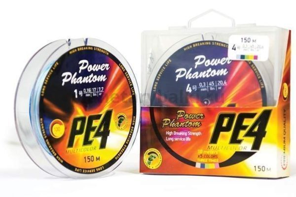 Плетеный шнур Power Phantom PE4 150м, 0,22мм, 11,8кг, #2 5 цветов