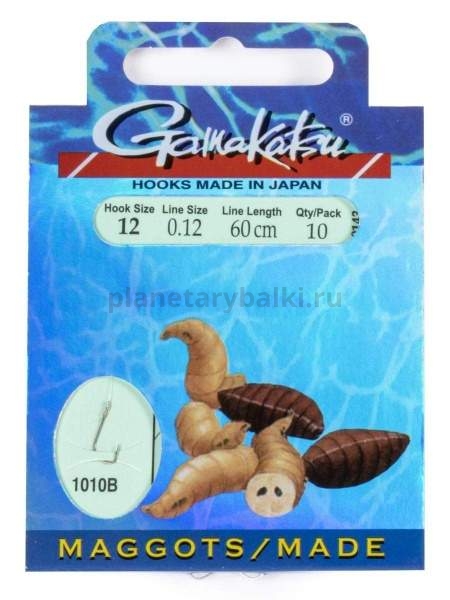 Крючки с поводком Gamakatsu Booklet MAGGOTS 1010B №12, 0.12мм, 60см, 10шт.